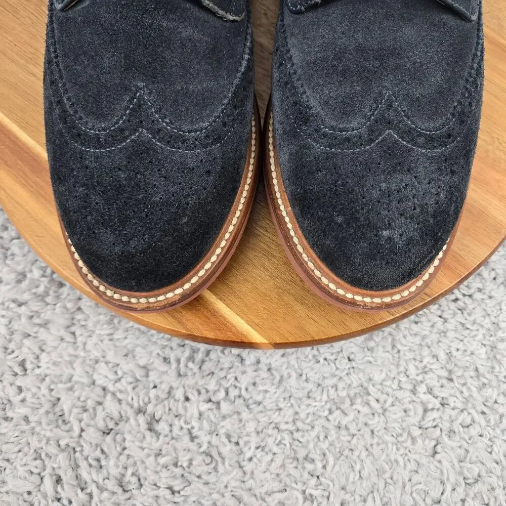 J. Crew Mens 10.5 Kenton Navy Suede Wingtip Medallion Brogue Derby Dress Shoe